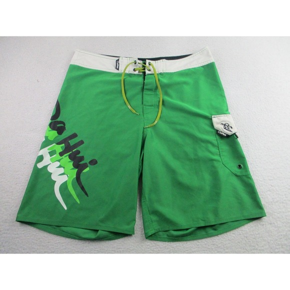 Da Hui Shorts Mens 36 Green Board Shorts Swim Trunks Drawstring Pocket Surf - Picture 1 of 10